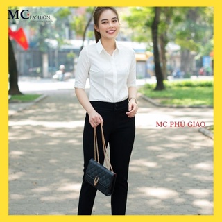 Áo Sơ Mi Trắng Nữ Kiểu Đẹp Công Sở Mc Fashion Tay Lỡ Lửng Đủ Size Chất Vải Silk Lụa Mịn Mát Không Nhăn A280