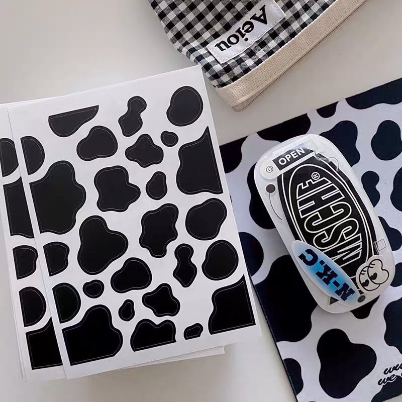 Sticker Phong Cách Bò Sữa Dán Trang Trí Mũ Bảo Hiểm - Laptop - Sticker chống nước - Chống xước - Bao bền màu