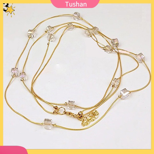 Dây chuyền hợp kim dạng dài đính đá vuông thời trang cho nữ