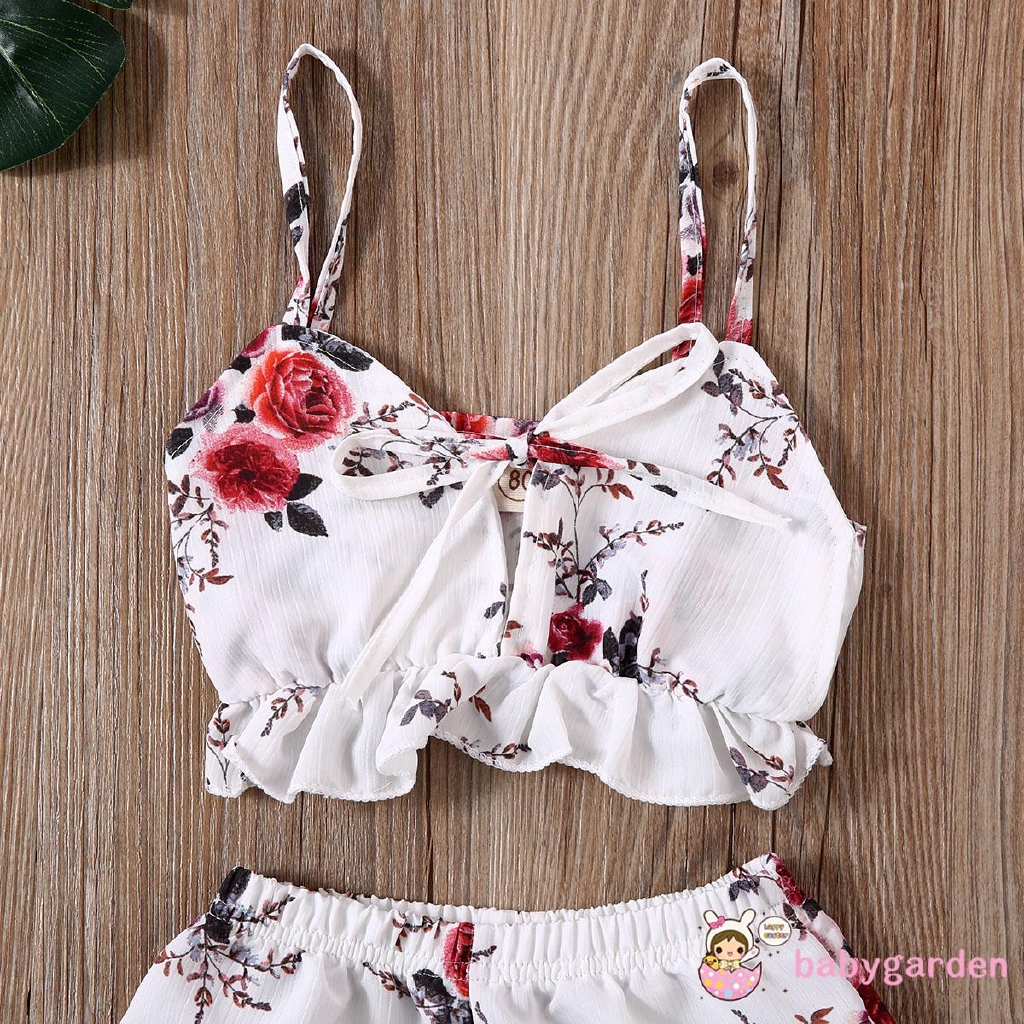 Bộ áo croptop hoạ tiết hoa + quần đùi cho bé gái