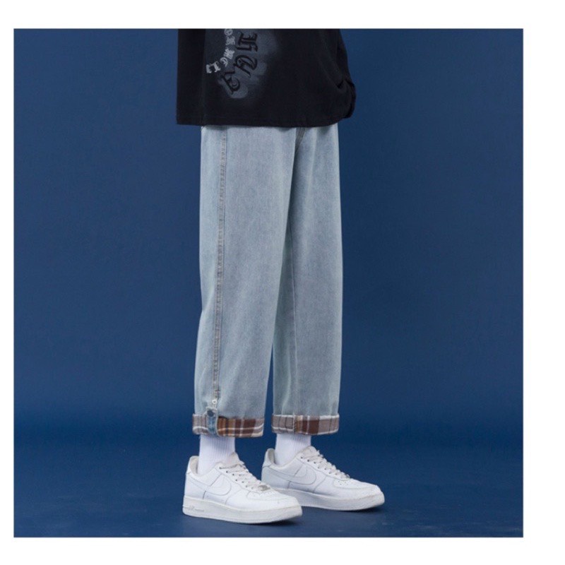 Quần bò nam nữ ống suông xắn gấu - Quần jean ống rộng unisex