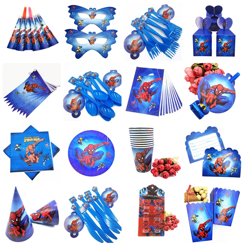 Set 12 giấy bọc bánh cupcake hình người nhện + 12 phụ kiện trang trí tiệc sinh nhật cho bé