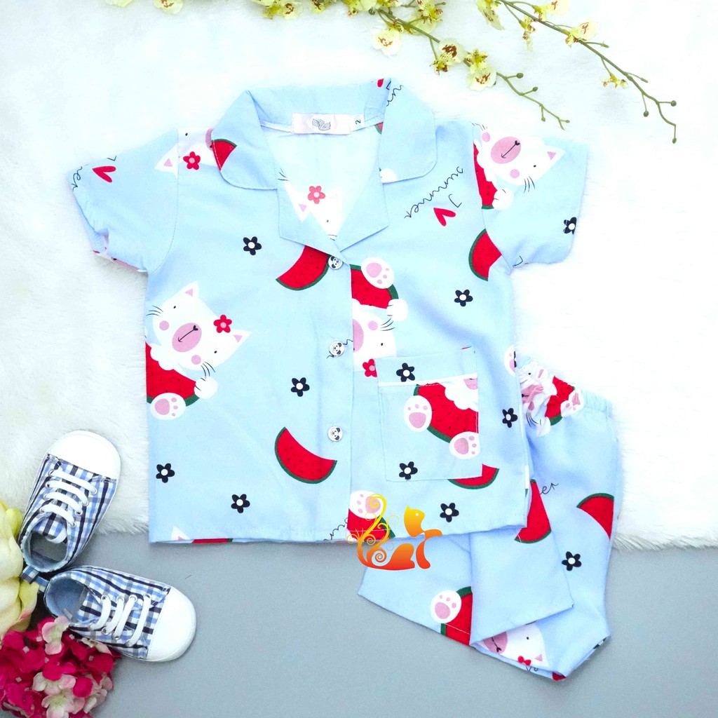 Đồ Bộ Mặc Nhà &quot;Mèo - Dưa hấu&quot; Pijama Kate Thái - Cho Bé 8 - 38kg.