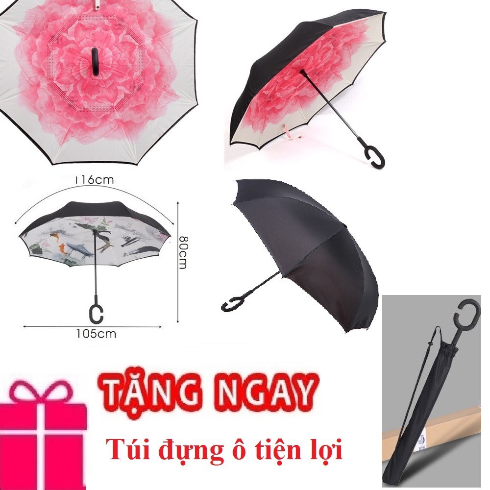 ô dù mở ngược sen cạn 2 lớp tặng kèm túi đựng ô thương hiệu shopaha247 đường kính 105 cm