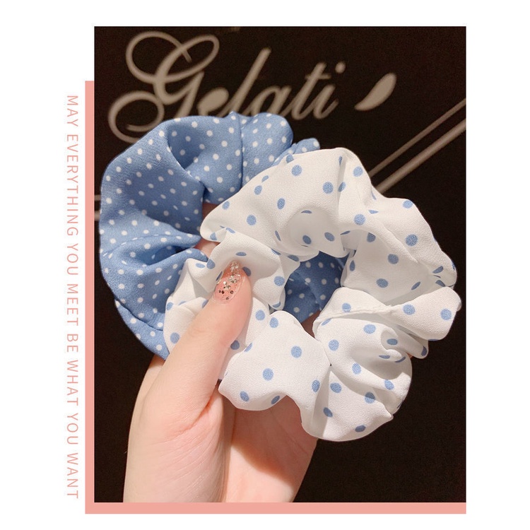 Cột tóc scrunchies chấm bi caro cổ điển cực xinh Tiluca S57