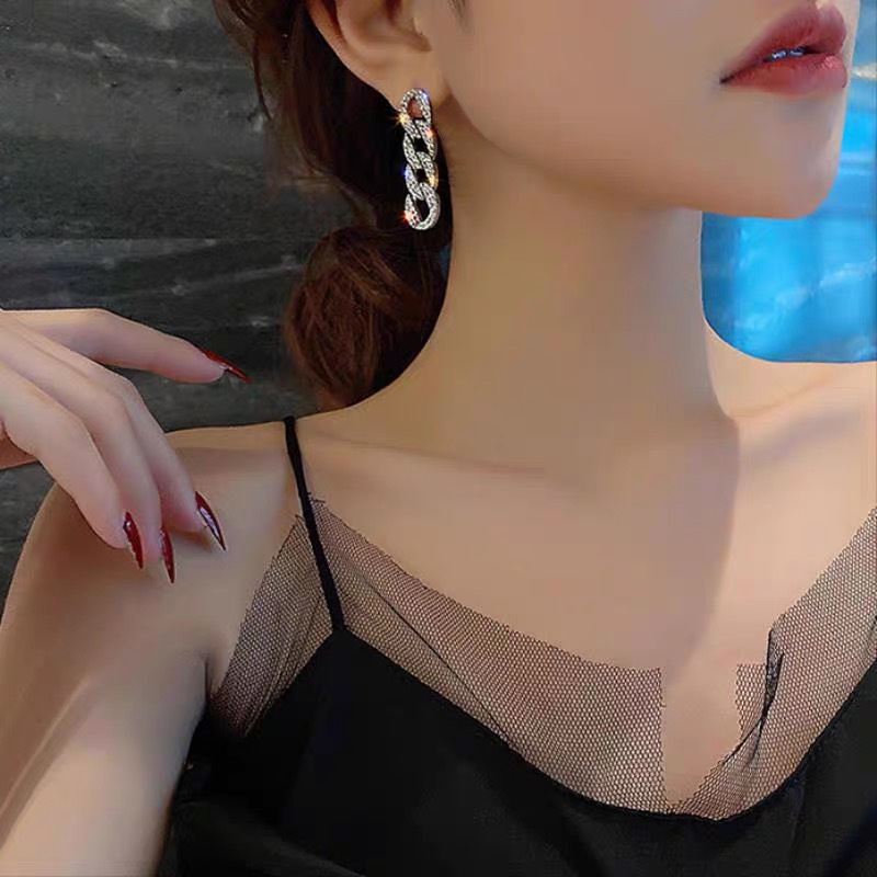 Bông Tai Dáng Dài Đính Đá Thời Trang Cho Nữ