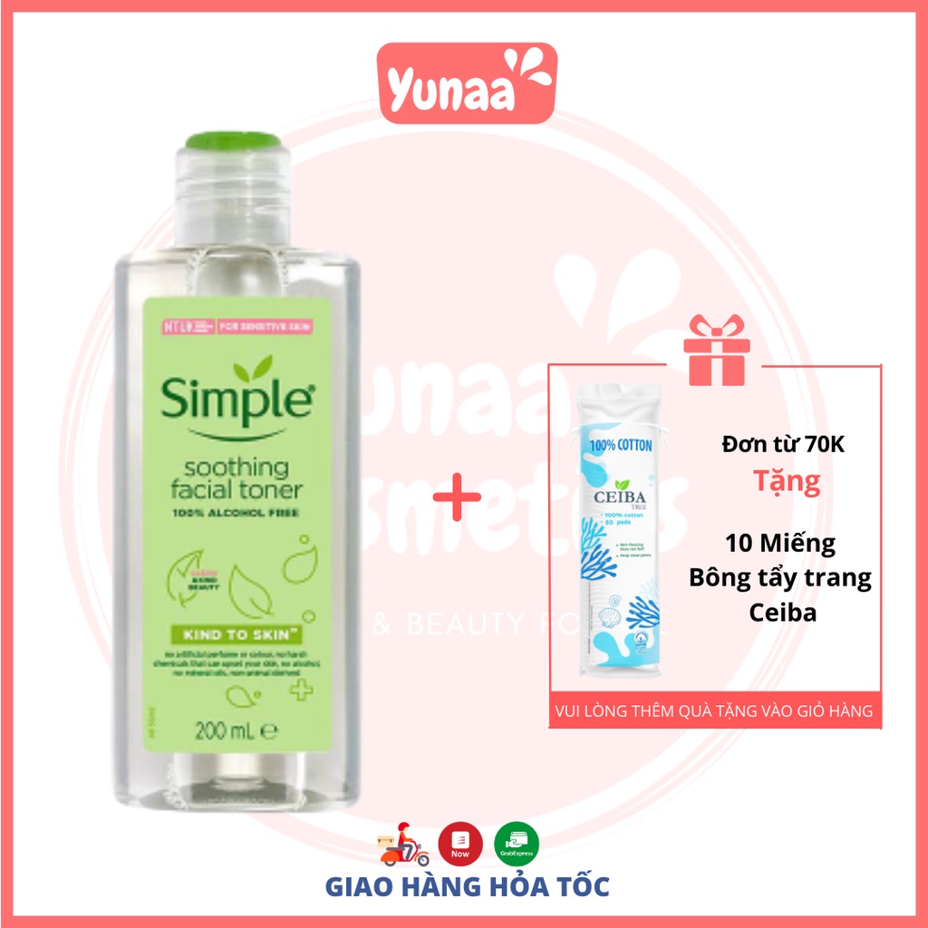 Nước hoa hồng Simple Kind to Skin Soothing Facial Toner 200ml - Yunaa Cosmetics