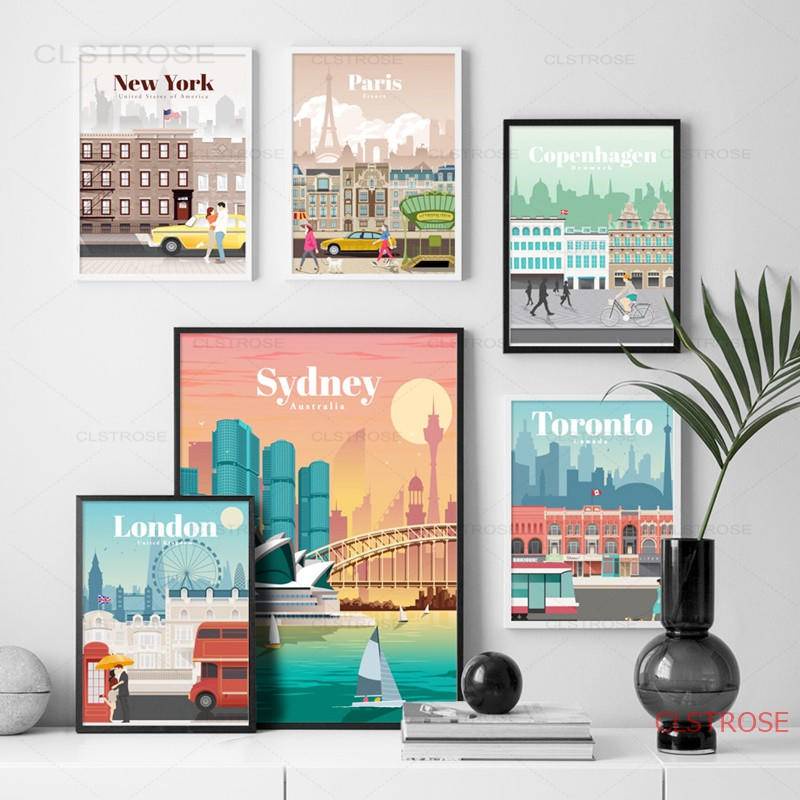 Tranh vải canvas treo tường trang trí họa tiết thành phố London New York Paris nhiều kiểu độc đáo