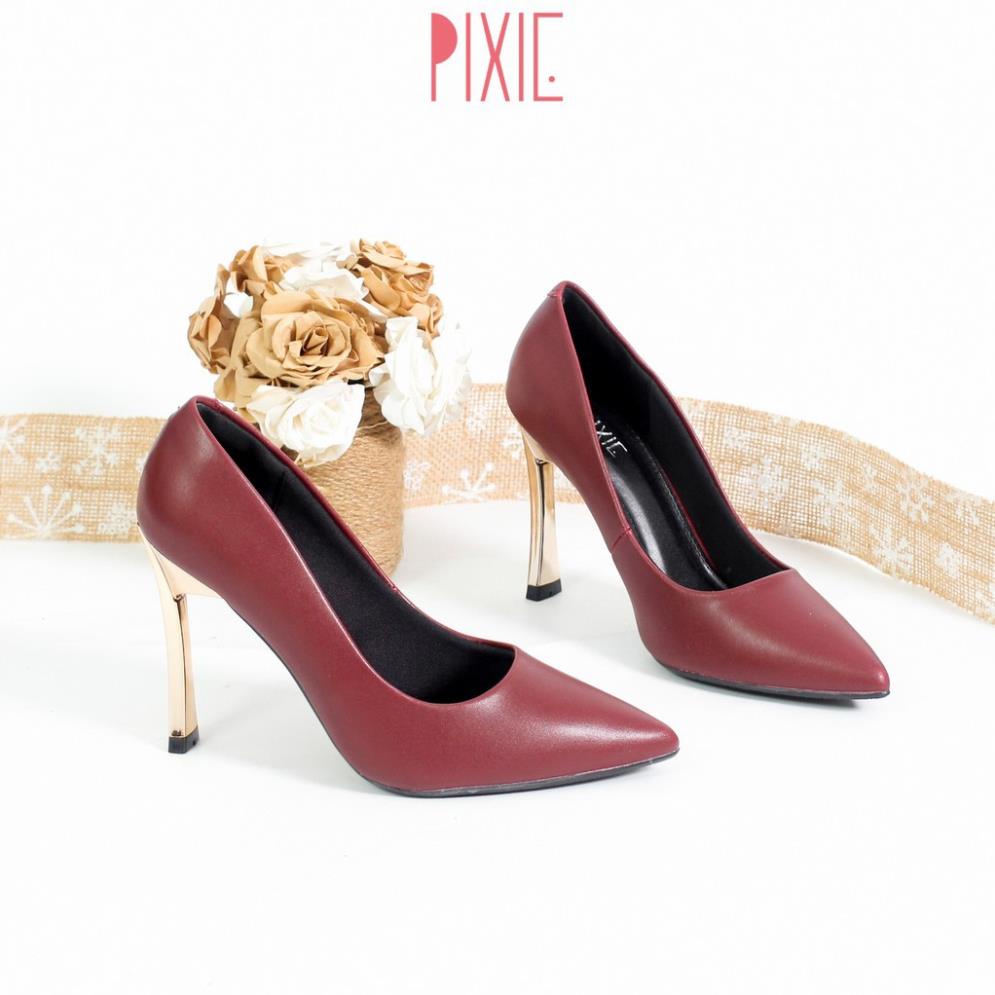 Giày Cao Gót 9cm Gót Vàng Mảnh Màu Đen Pixie X463 B*de