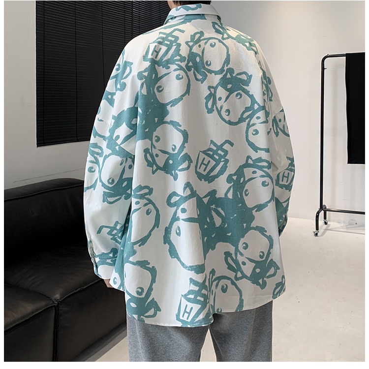 Áo sơ mi tay dài dáng rộng cài khuy kiểu Hồng Kông đường phố cá tính cho nam