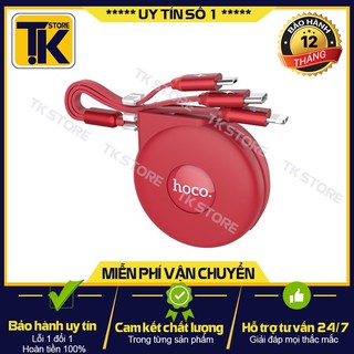 🌟 chính hãng 🌟cáp sạc dây rút thông minh hoco u50 3 in 1 lightning + micro usb + type c