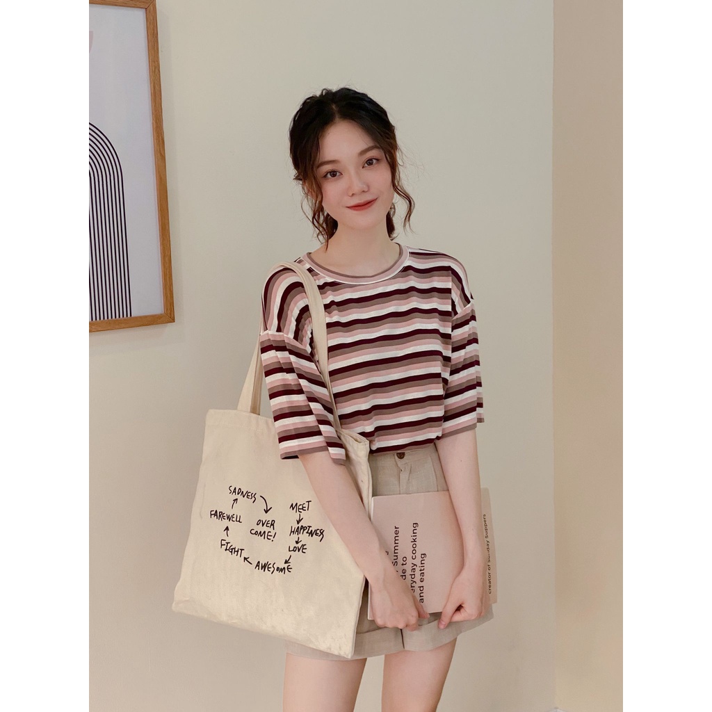 Áo thun kẻ tay rộng dáng freesize MADELEN