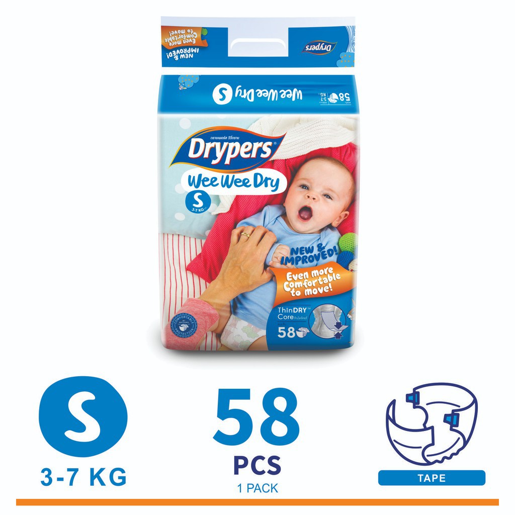 Tã dán Drypers Wee Wee Dry size S4, S22 (3-7kg)