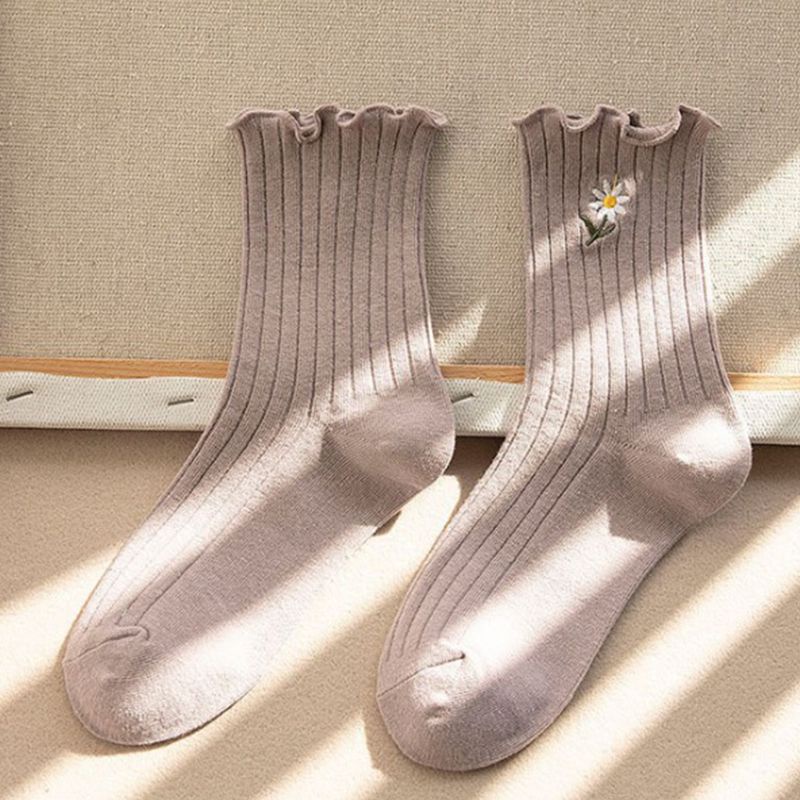 Youyo Đôi Vớ Ngắn Tới Mắt Cá Chân Có Gân Thêu Hoa Cúc Dành Cho Bạn Nữ