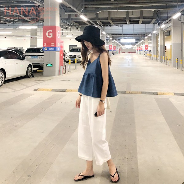 Quần Culottes đũi ống rộng lửng bigsize dáng suông 9 tấc nữ - Màu Đen Trắng - Vải đũi xước mềm mặc công sở đi biển ở nhà