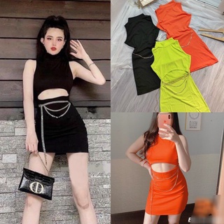 Đầm Khoét Eo Phối Xích Thời Trang Nữ