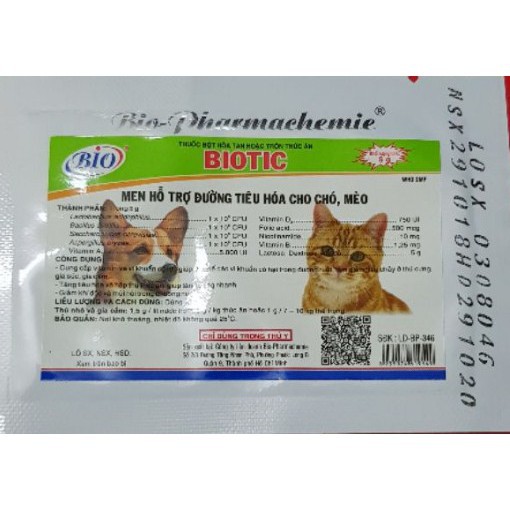 2 gói Men Tiêu hóa cho chó mèo BIOTIC 5 g