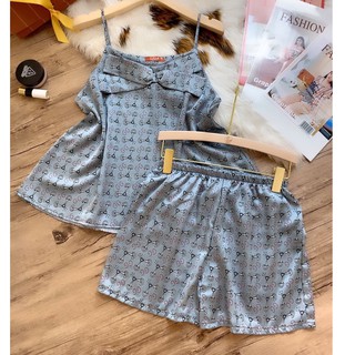 Bộ ngủ lụa hai dây thắt nơ cao cấp