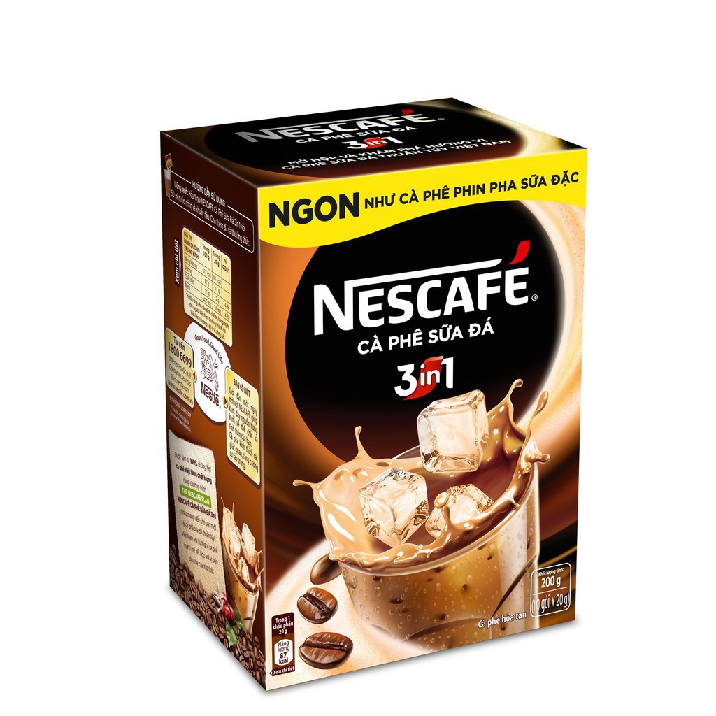 Cà phê hòa tan NESCAFÉ 3in1 Cà phê sữa đá - Hộp 10 gói x 20 g