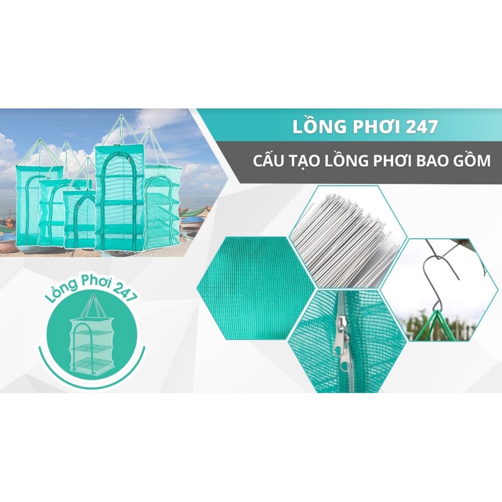 45x45x60cm Lồng lưới phơi khô thực phẩm phơi cá chống côn trùng treo 4 tầng để phơi cá khô có thể xếp gọn- Hàng Việt Nam