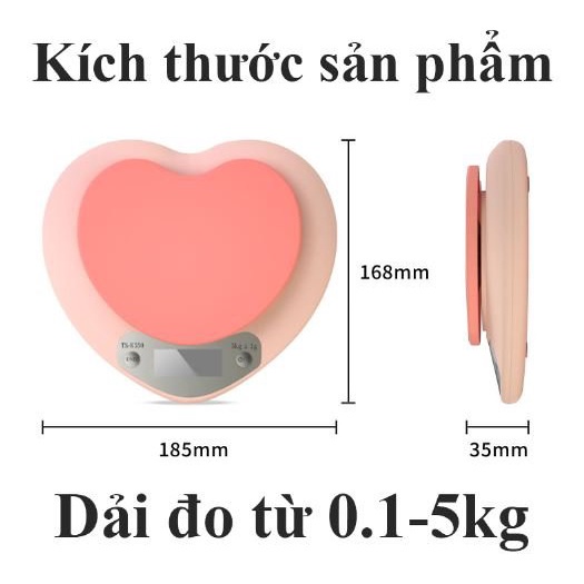 Cân tiểu ly điện tử độ chính xác cao định lượng 1g - 5kg dùng trong làm bánh nấu ăn nhà bếp hình trái tim đáng yêu