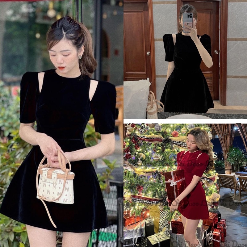 [Ảnh thật/Video] VÁY NHUNG CUT OUT QUÝ CÔ SANG CHẢNH ĐẦM DIỆN TẾT XINH