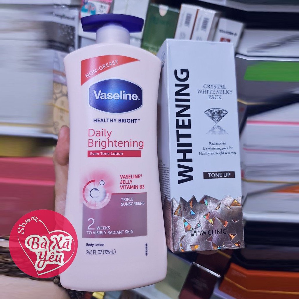 COMBO Dưỡng Thể VASELINE Hồng + Kem tắm trắng 3W Clinic Crystal White Milky Pack 200g - BX3689