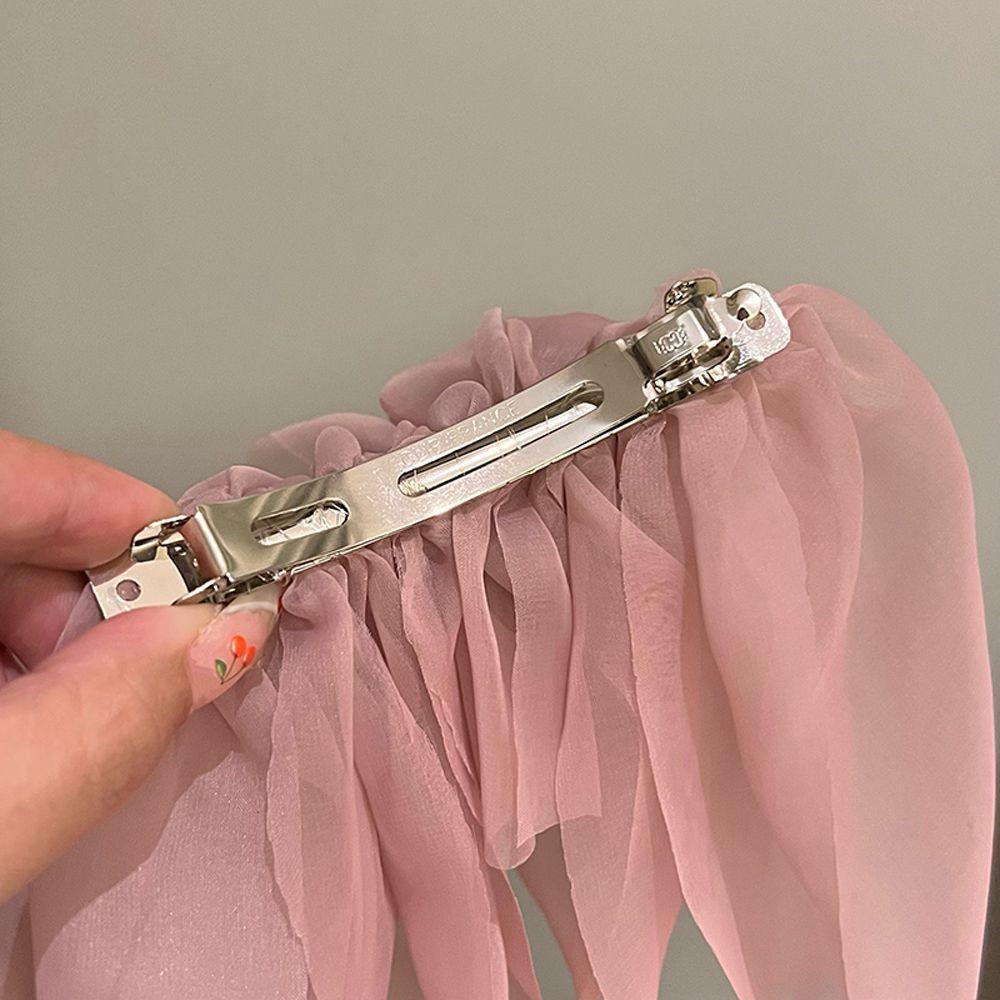 NICKOLAS Kẹp Tóc Đính Nơ Lưới Màu Sắc Đơn Giản Phong Cách Retro Dành Cho Nữ