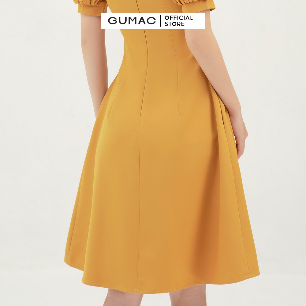 Đầm nữ phối họa tiết tay GUMAC ôm body, thiết kế màu vàng đủ size DB346 | BigBuy360 - bigbuy360.vn