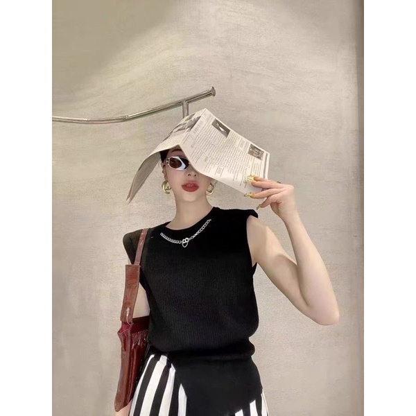 Áo len dệt kim không tay độn vai kèm xích B hot hit