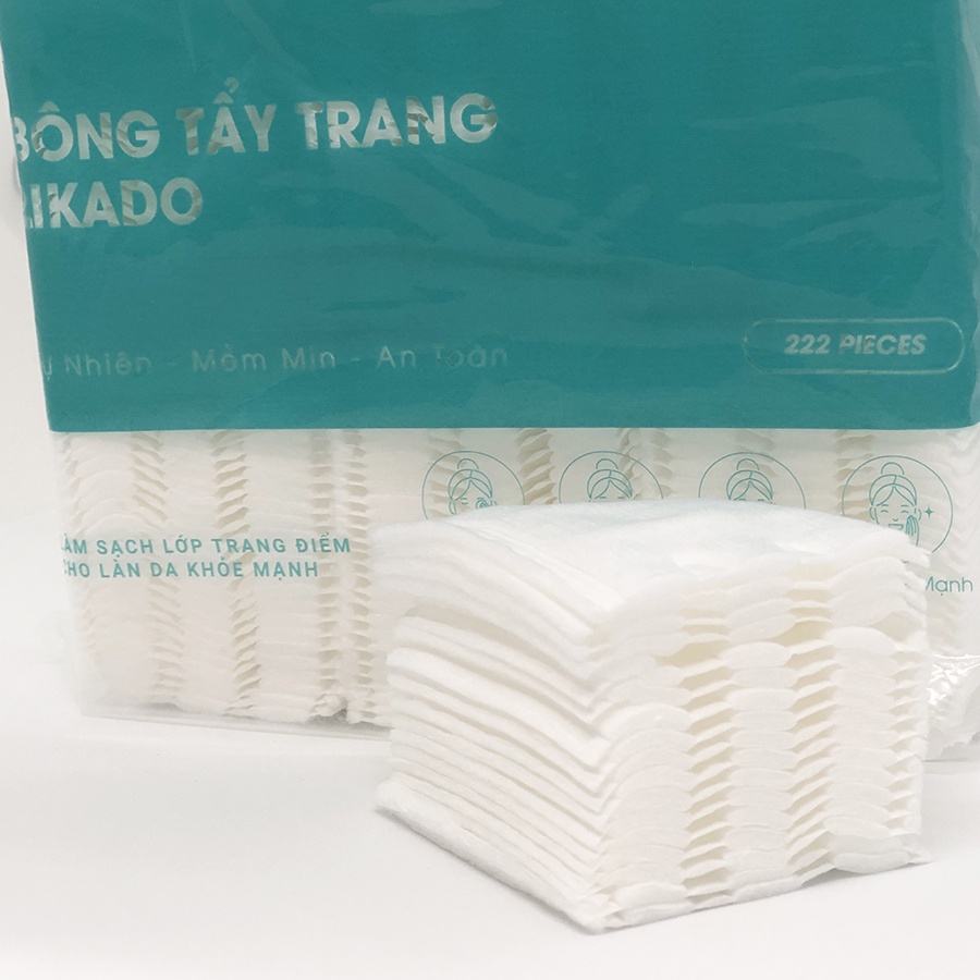 Bông tẩy trang 222 miếng Likado 3 lớp chất liệu cotton túi 200 miếng dày dặn (1 túi)