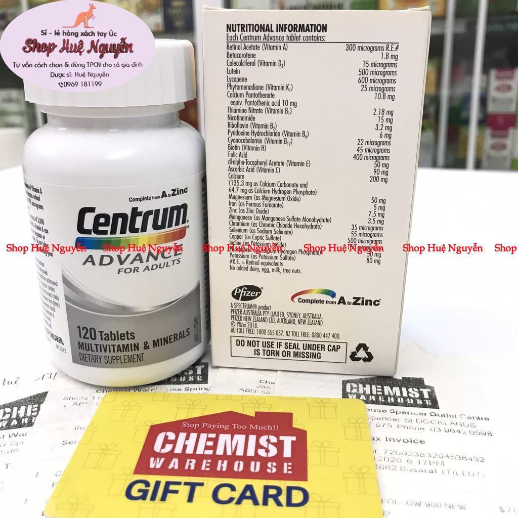 Vitamin tổng hợp Centrum Advance cho người lớn 120 viên và 100 viên