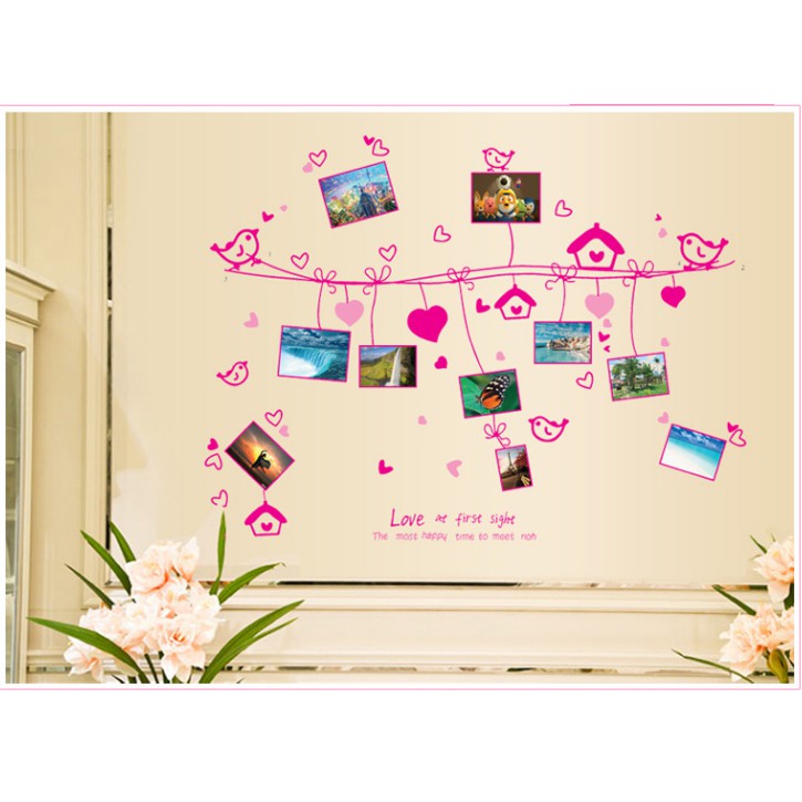 Decal trang trí khung hình và Trái Tim Hồng