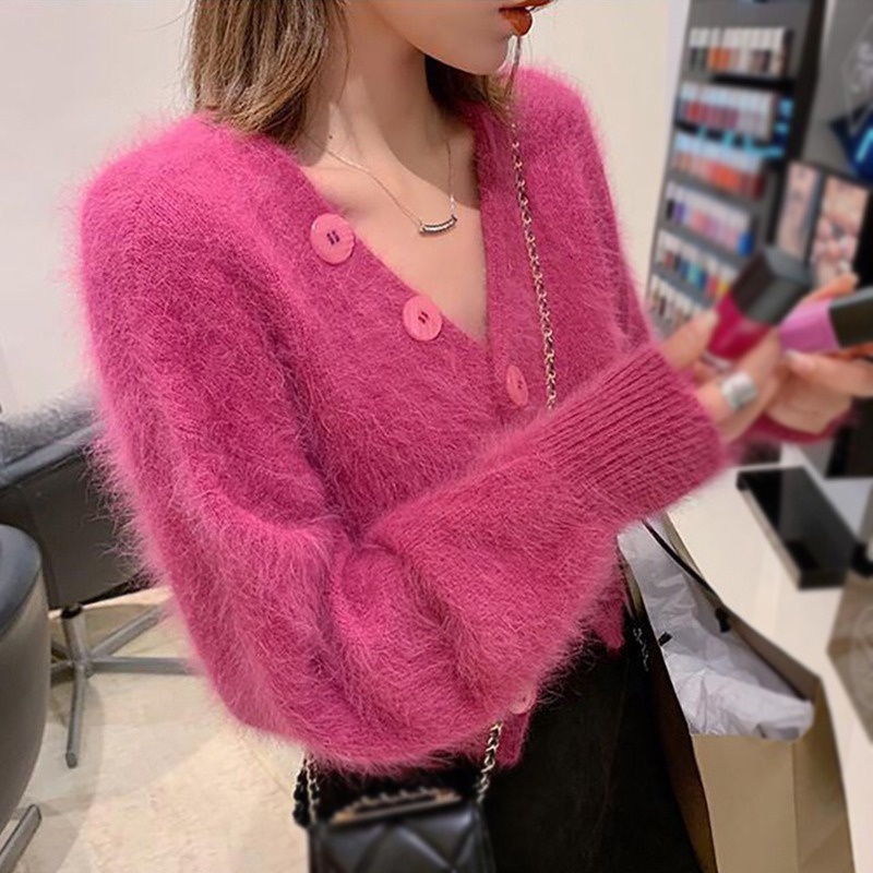 Áo Khoác Len Cardigan Cổ Chữ V Màu Sắc Đơn Giản Phong Cách Hàn Quốc Cho Nữ