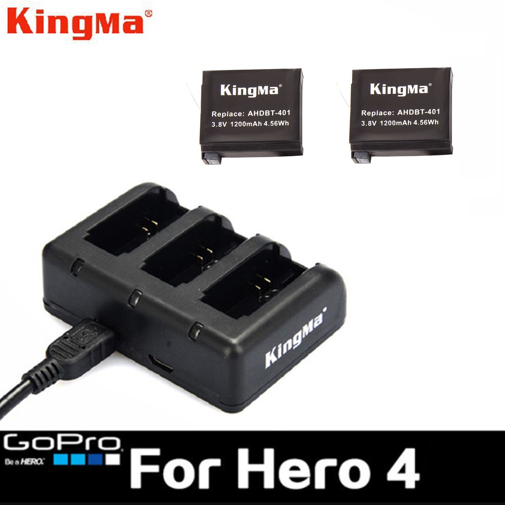Combo sạc 3 + 2 viên pin Kingma cho GoPro Hero 4