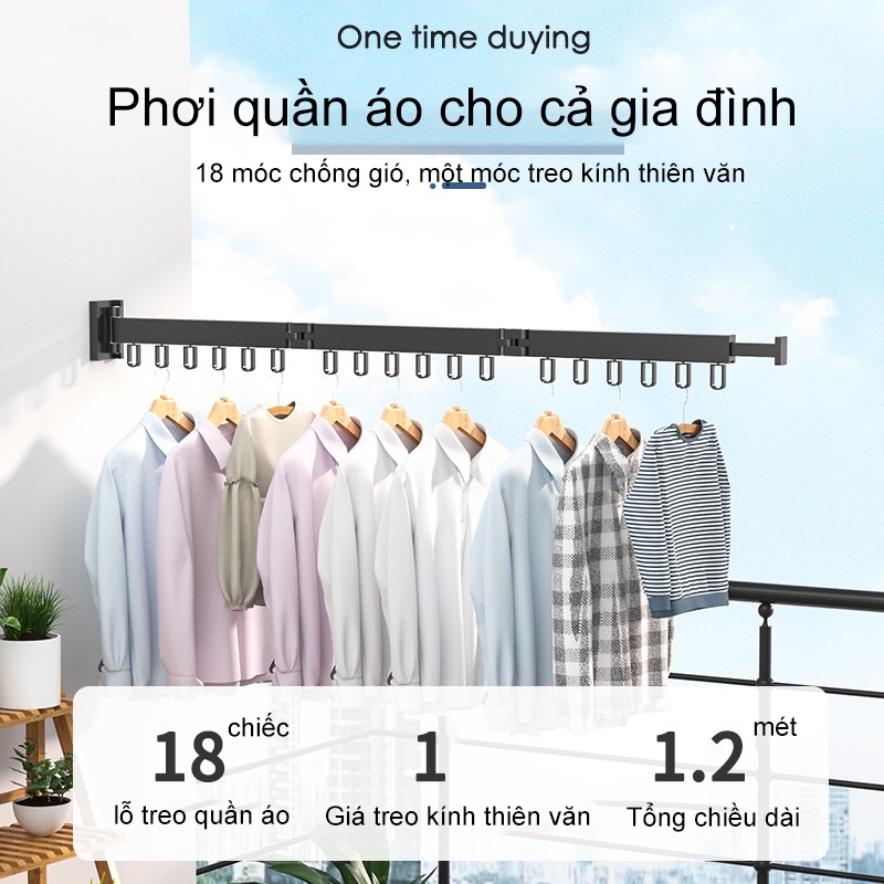 Giá Phơi Treo Quần Áo Gắn Tường Ban Công Xoay 360 Độ Thu Gọn Dài 119 Cm Bằng Hợp Kim Nhôm Cao Cấp Phong Cách Bắc Âu
