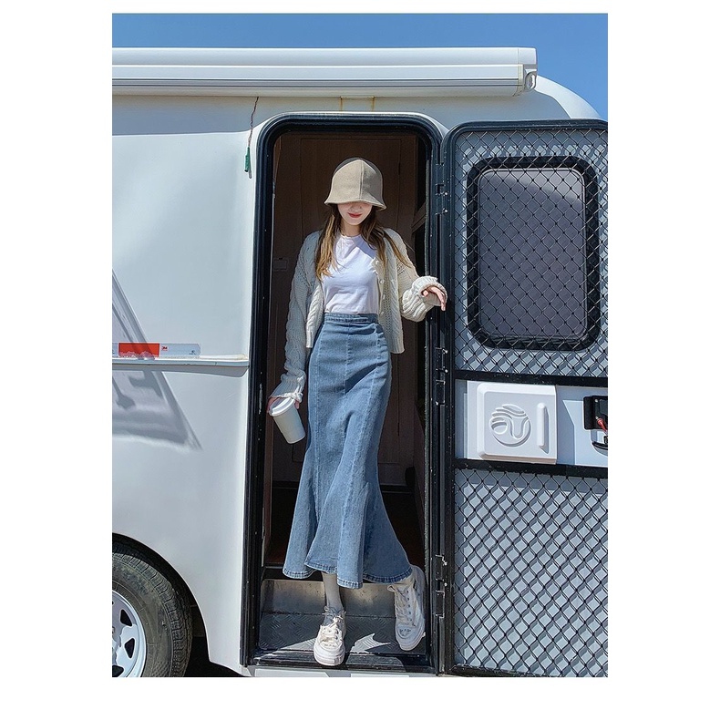 Chân Váy Đuôi Cá Denim Ngắn Lưng Cao Co Giãn Thời Trang Mùa Thu Mới 2022 Dễ Phối Đồ Dành Cho Nữ