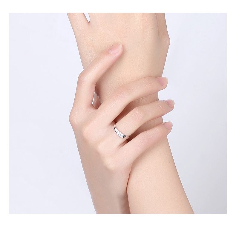 YeYi Nhẫn Đôi Mạ Bạc Đính Kim Cương Nhân Tạo Phong Cách Nhật Hàn Có Thể Điều Chỉnh Dành Cho Nam Nữ