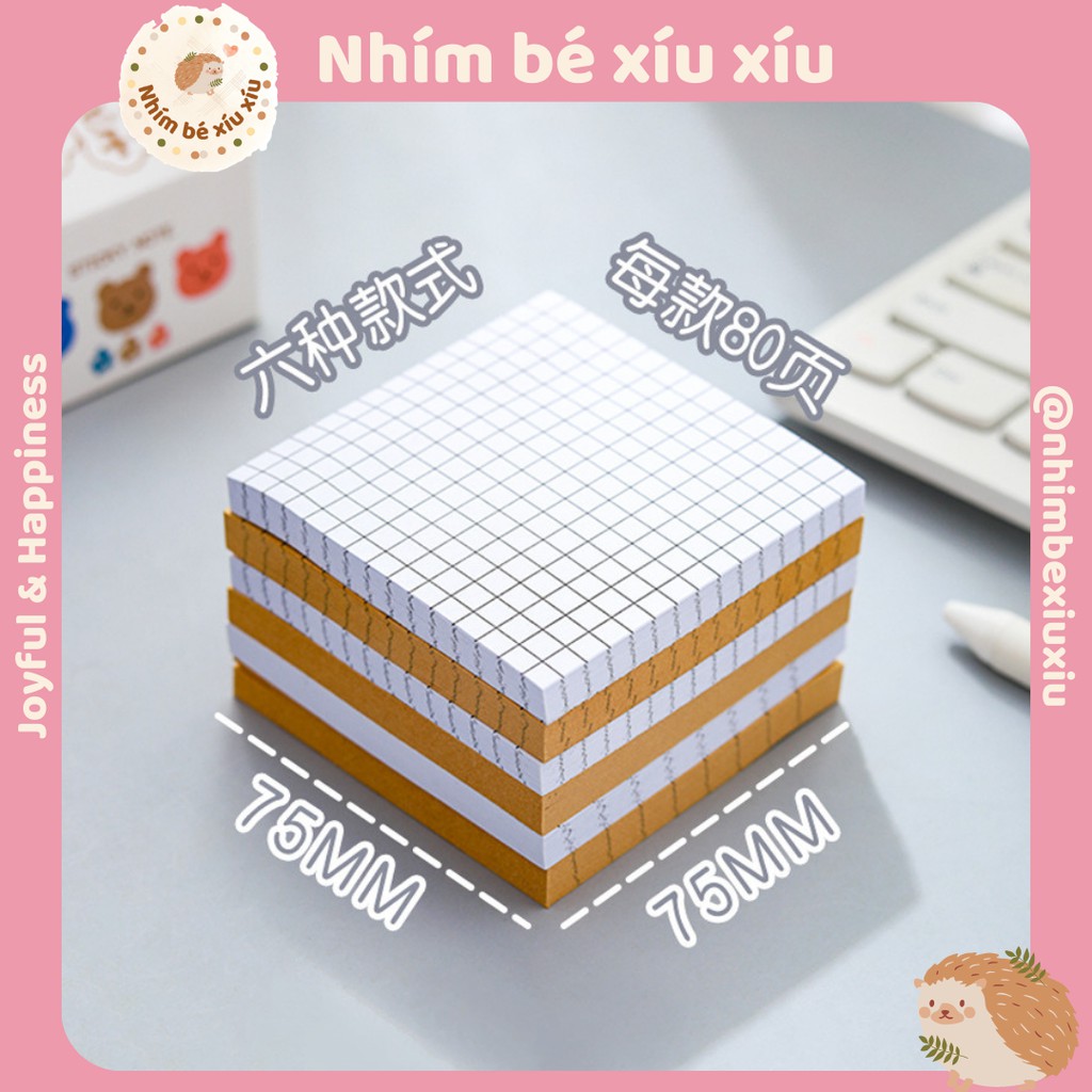 Giấy ghi chú kẻ ô vuông/kẻ ngang phong cách vintage xé dán trang trí sổ tay bujo VT330
