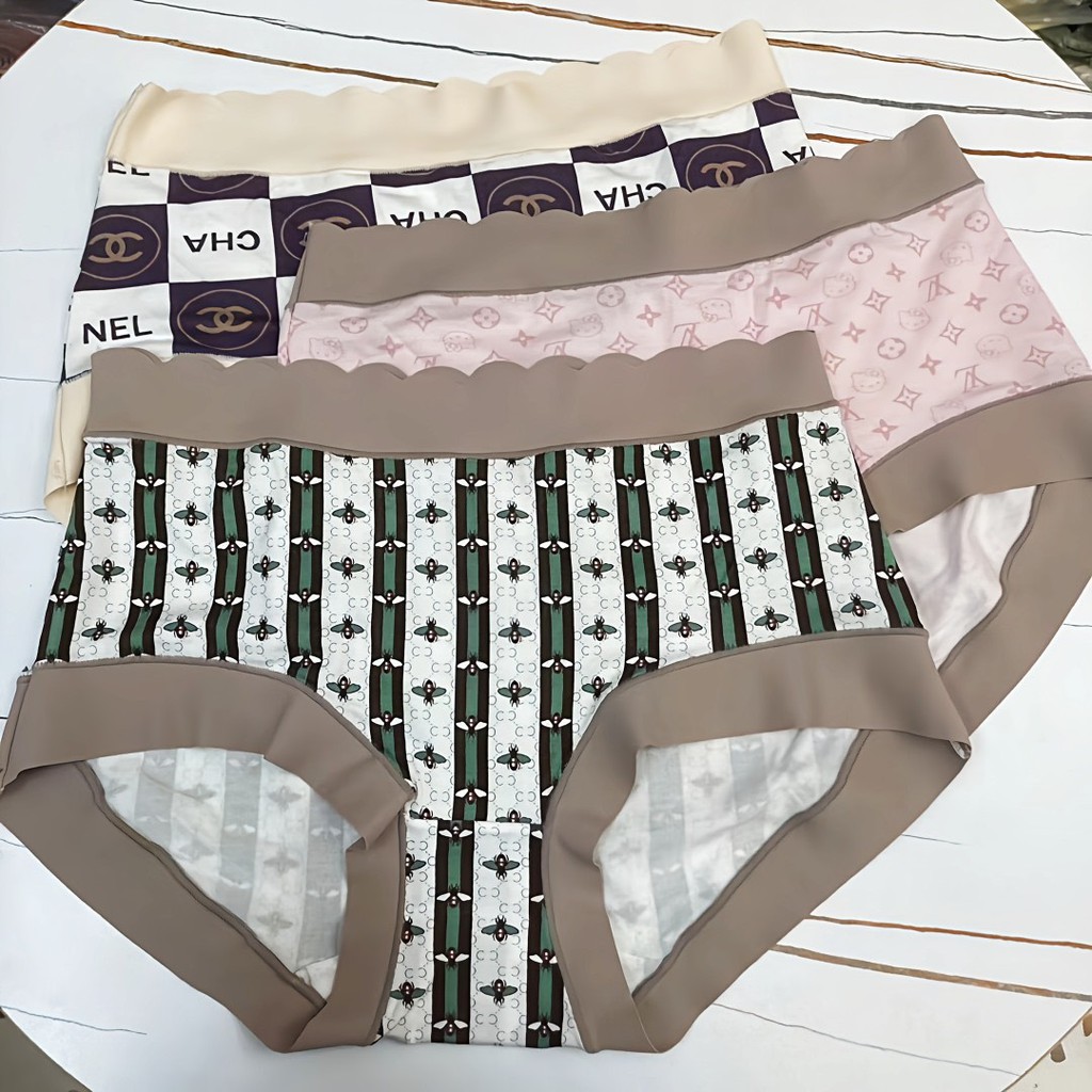 Combo 5 quần lót nữ cotton lụa big size lưng cao họa tiết 6115