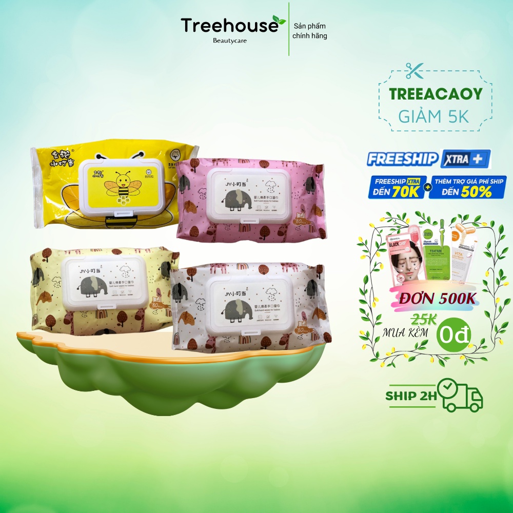 LẺ 1 GÓI Khăn ướt không mùi con ong,con voi - giao ngẫu nhiên TREEHOUSE SHOP