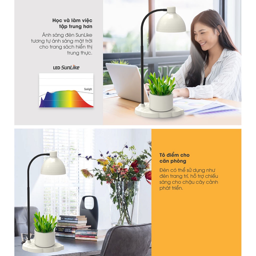 Đèn để bàn trang trí cảm ứng Rạng Đông - Đèn học để bàn chống cận RD-RL-60 8W thiết kế để đặt vật dụng trang trí