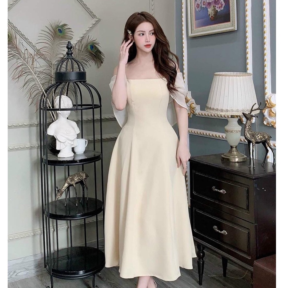 Đầm Váy Nữ Dạ Hội 2 Dây Chất Cotton Lạnh Phối Vạt Tay Voan  Thiết Kế Sang Chảnh Đi Làm Công Sở, Đi Tiệc