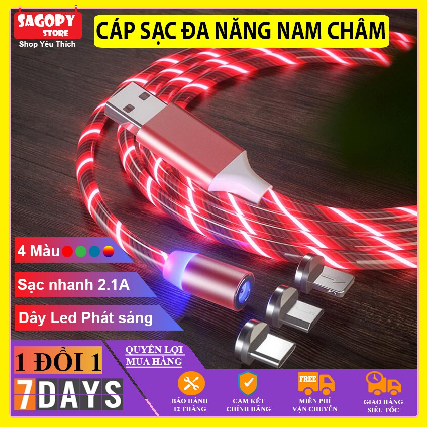 Dây cáp sạc nhanh 2A S P có nam châm đèn Led cho các dòng điện thoại không nóng máy