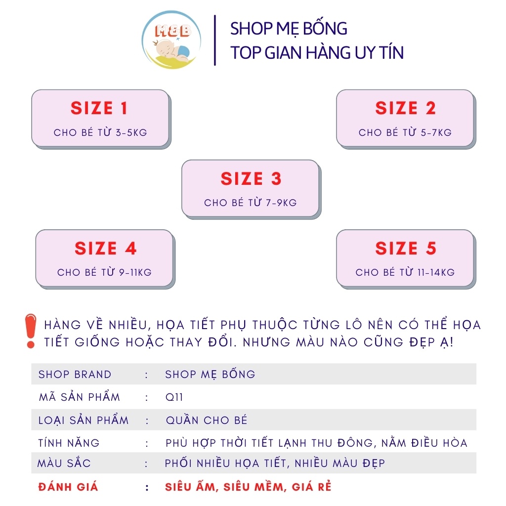 Quần nỉ bông lót lông cho bé quần ấm thu đông cực đẹp cho bé trai gái sơ sinh từ 3-14kg –Q11