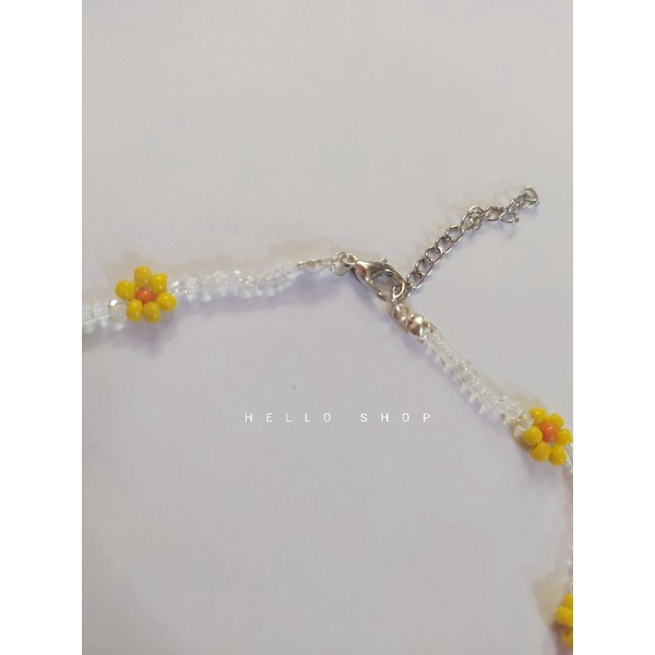 VÒNG TAY CHOKER LẮC CHÂN XINH XỈU HẠT CƯỜM KẾT HOA NÈ