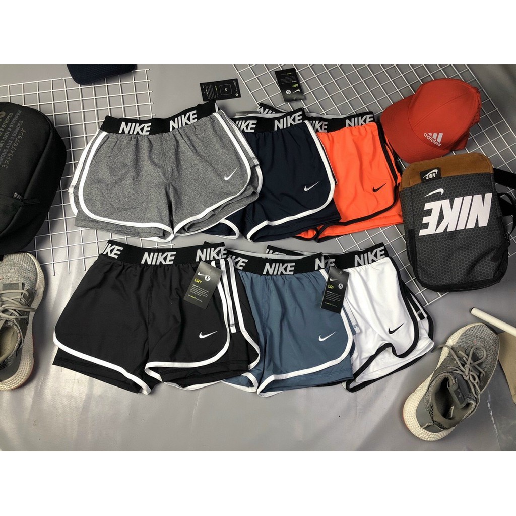 Quần đùi quần sooc Ni ke 2 lớp HÀNG CAO CẤP cạp chun thêu chữ dùng tập gym, chạy bộ, aerobic