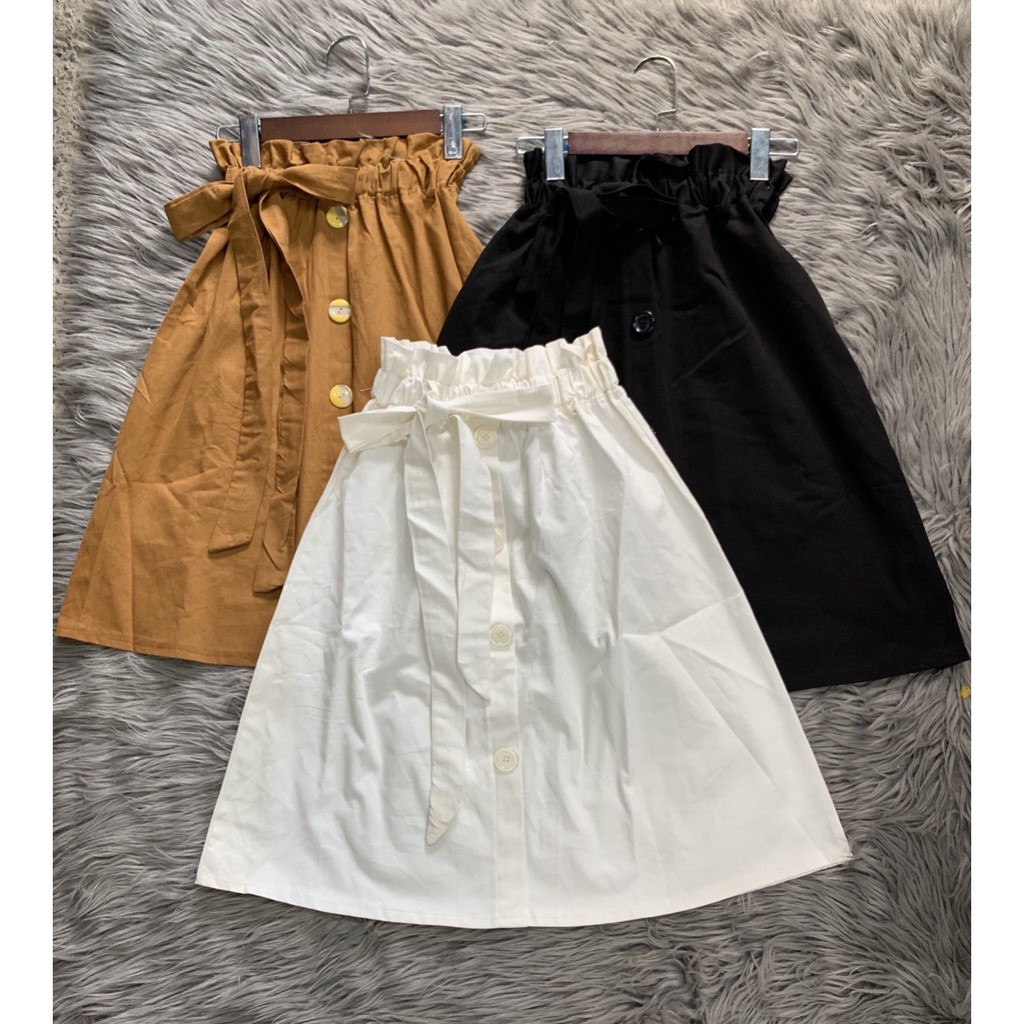 Chân váy kaki xòe hàng nút phối nhún dày dặn buộc nơ xinh | BigBuy360 - bigbuy360.vn