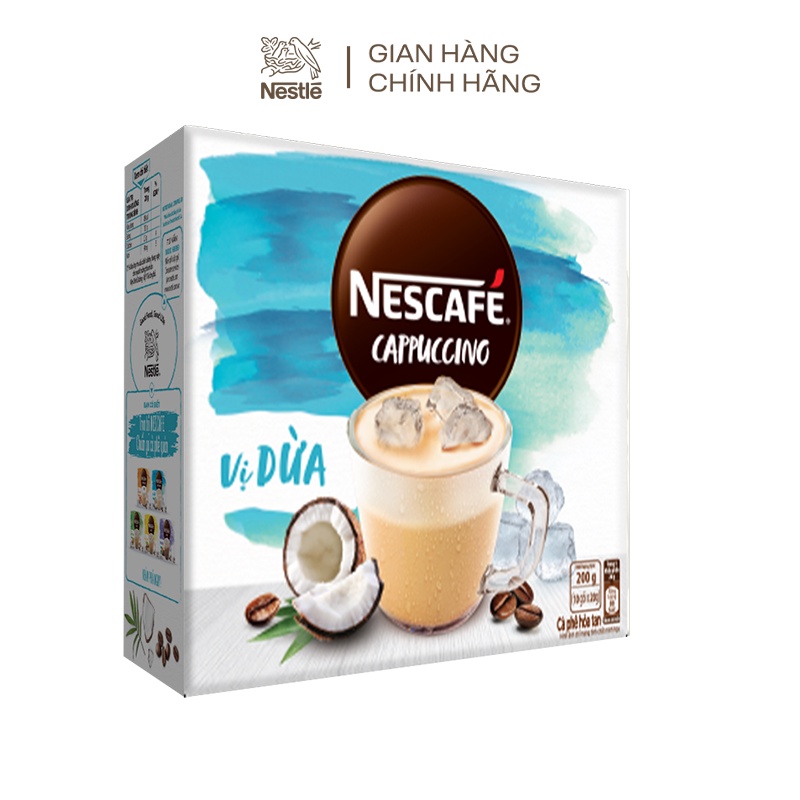 [Tặng 1 ly sứ]Combo 3 hộp cà phê hòa tan Nescafé Nestle bao bì mới: 1Cappuccino dừa+1Cappuccino caramel+1Latte sôcôla