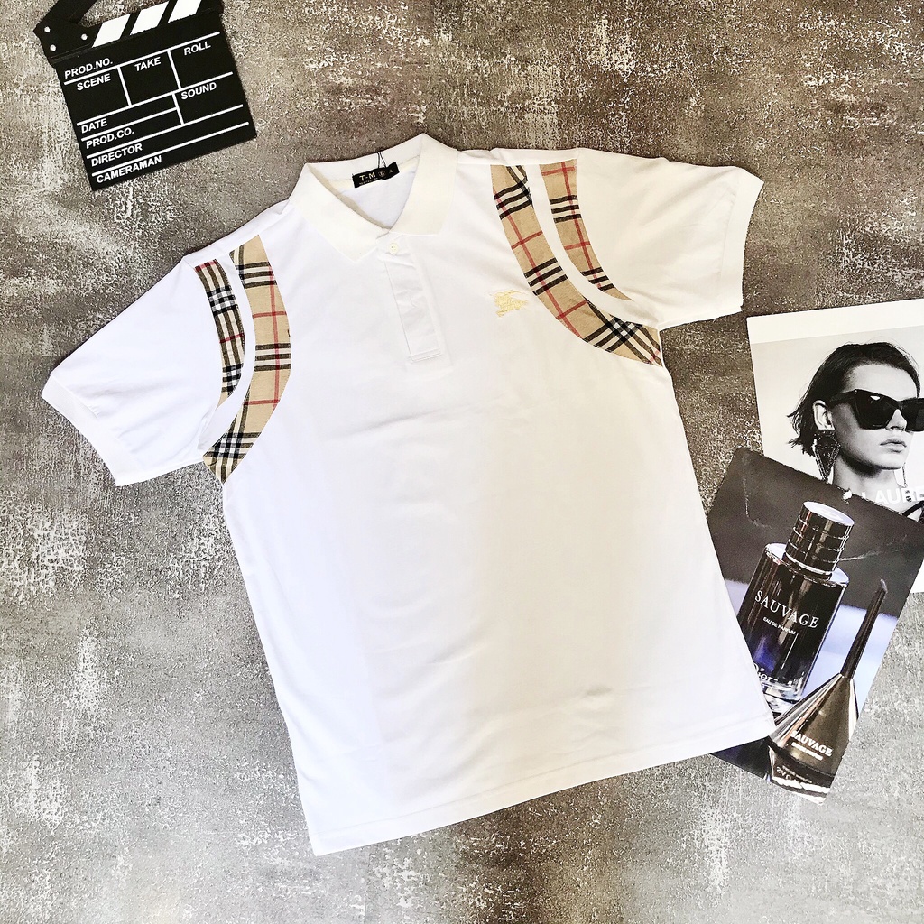 Áo phông Nam Nữ 🌵ĐỦ SIZE M - XL🌵 Áo Polo Burberry sọc viền nách logo ngực